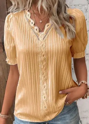 Women’s Lace Hollow Out Short Sleeve Top