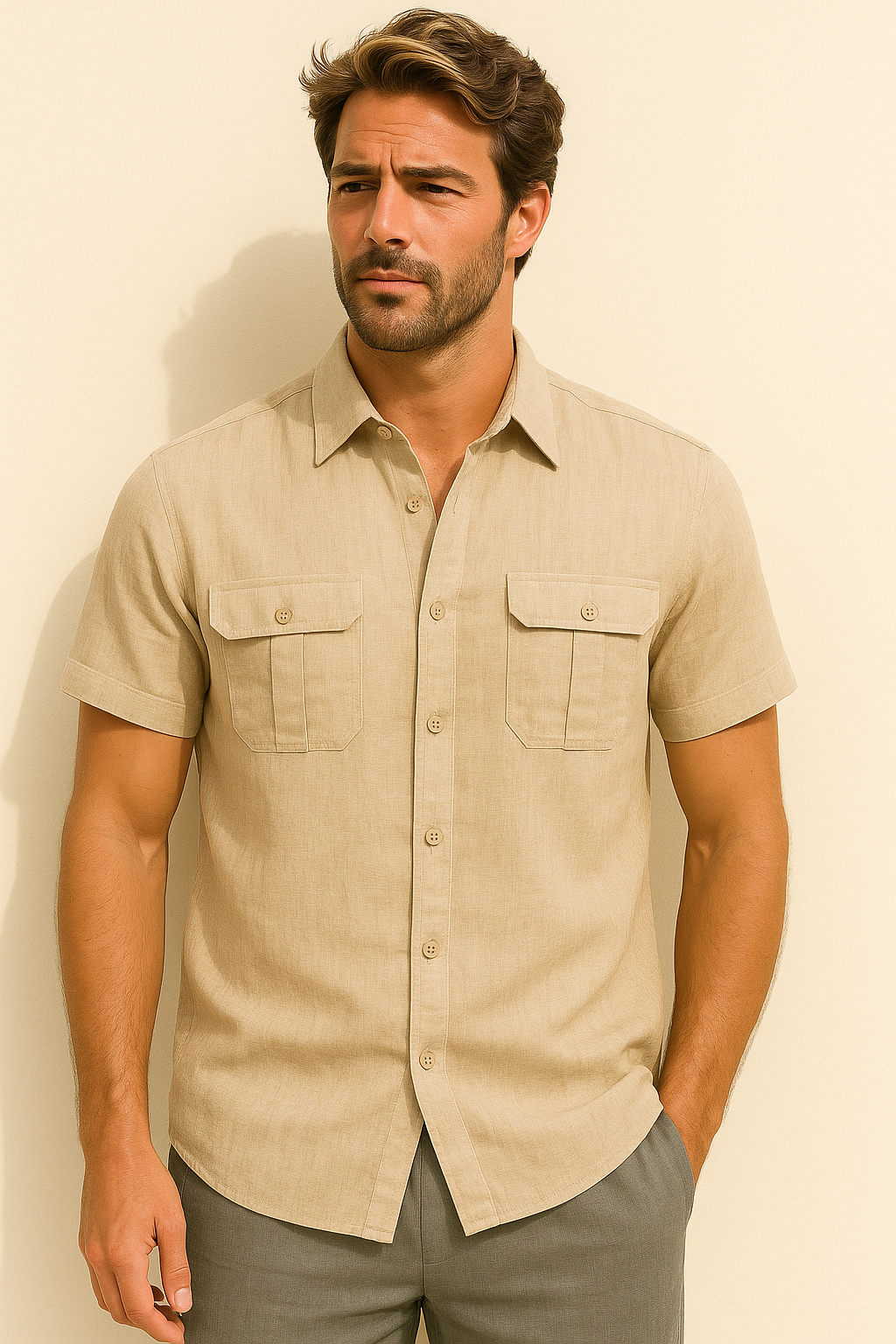 Men’s Cotton Linen Short Sleeve Shirt