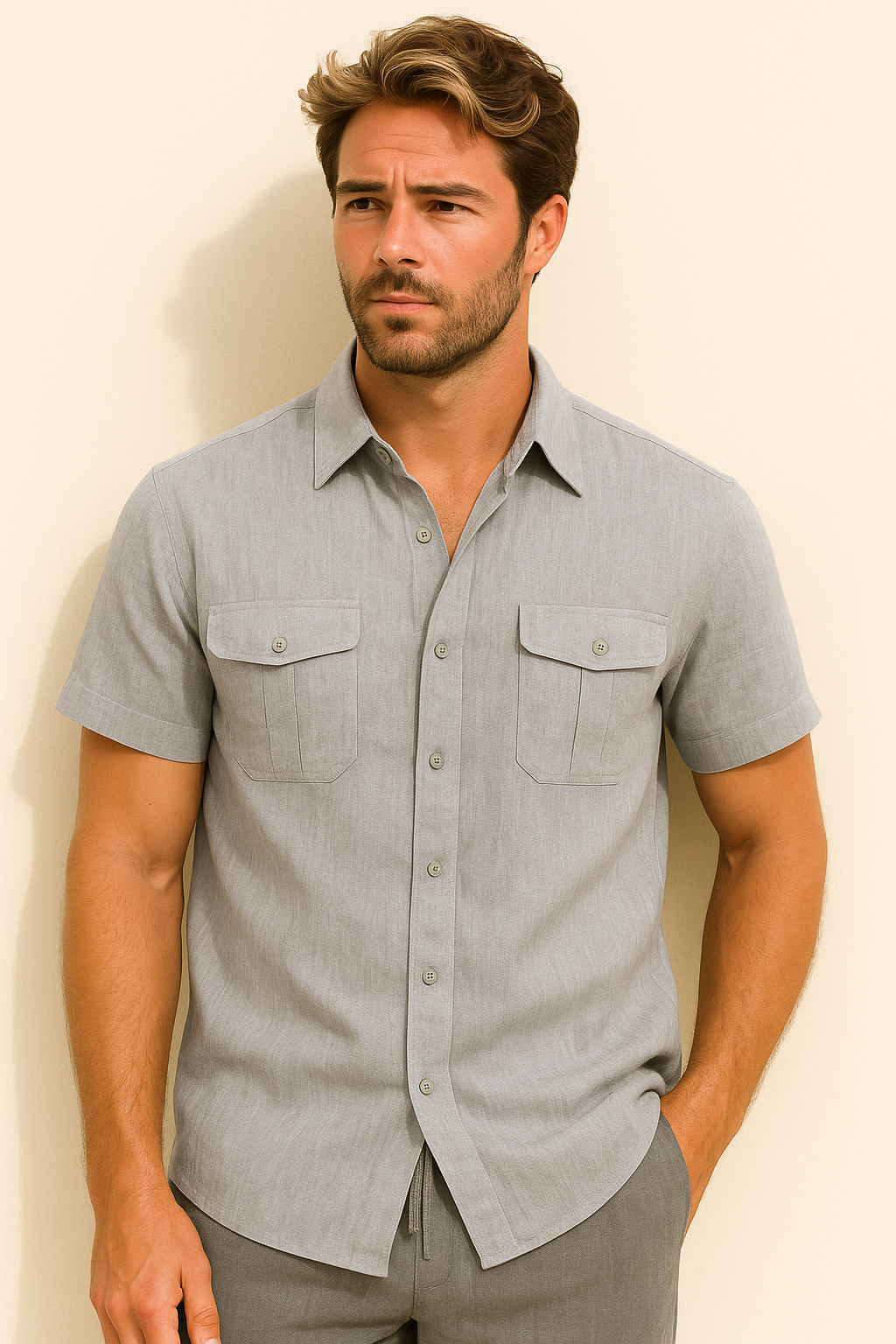 Men’s Cotton Linen Short Sleeve Shirt