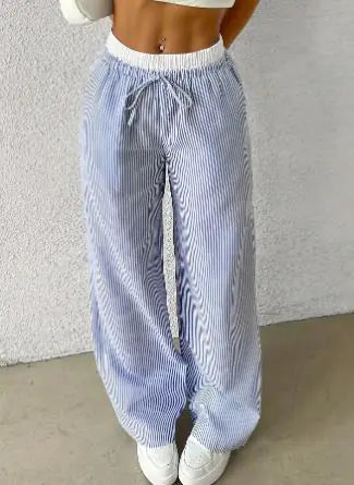Women’s Blue Striped Wide Leg Trousers